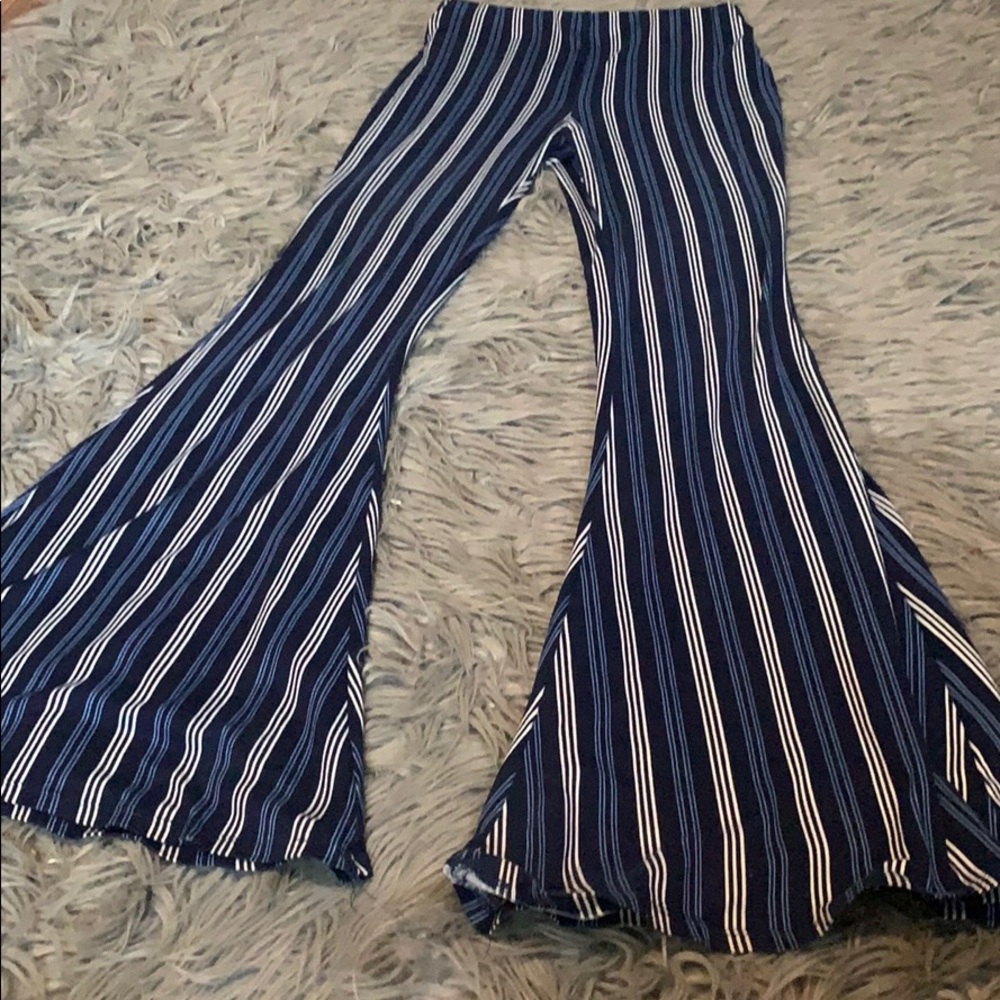 Striped blue and white flare pants
